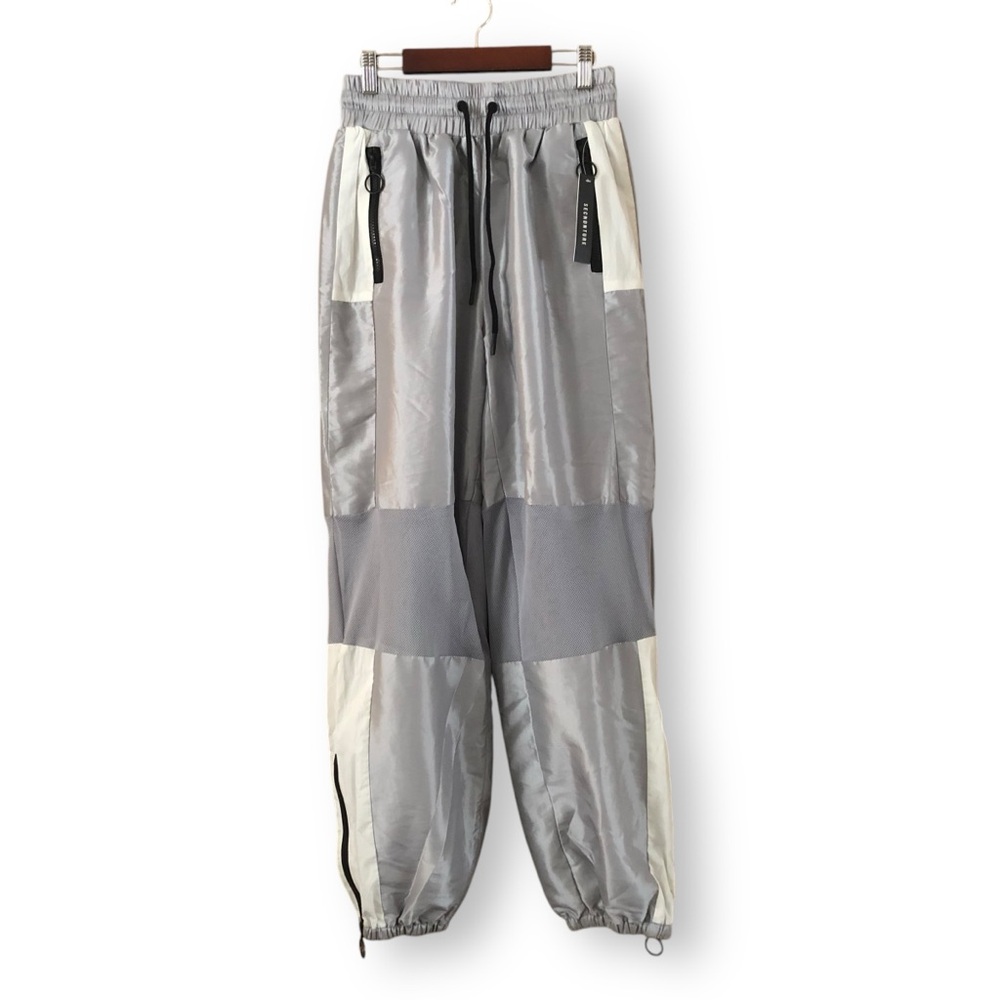 SECNDNTURE Silver White Mesh Panel Windbreaker Jogger Pants NWT Size Small